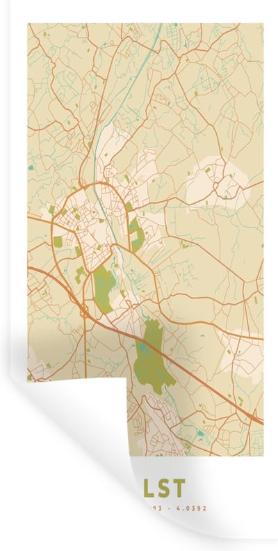 Muurstickers - Sticker Folie - Plattegrond - Vintage - Stadskaart - Aalst - Kaart - 40x80 cm - Plakfolie - Muurstickers Kinderkamer - Zelfklevend Behang - Zelfklevend behangpapier - Stickerfolie