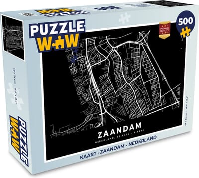 Puzzel Kaart - Zaandam - Nederland - Legpuzzel - Puzzel 500 stukjes