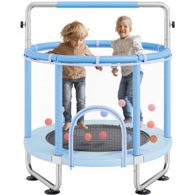 VEVOR Kindertrampoline Mini Leisure Trampoline 147 cm voor peuters met veiligheidsnet en basketbalring, verjaardagscadeau kerstspeelgoed voor kinderen vanaf 3 jaar blauw