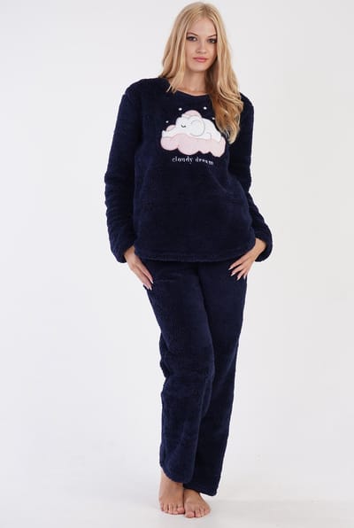 Vienetta - Dames Zachte Pluche Pyjama Set, Lange Mouwen - S