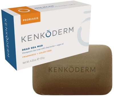Kenkoderm Psoriasis Dode Zee Modder Zeep 120g – Natuurlijke Reiniging met Arganolie & Shea Butter – Gevoelige Huid – Geur- & Kleurvrij – Gezicht & Lichaam