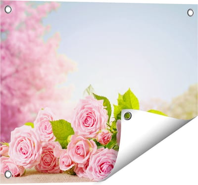 Gards Tuinposter Boeket Roze Rozen Bloemen - 50x40 cm - Tuindoek - Tuindecoratie - Wanddecoratie buiten - Tuinschilderij