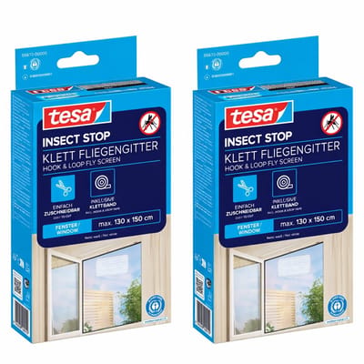 tesa INSECT STOP H&L Fly Screen for Window - hor met klittenband, op maat snijden, zonder boren - 2 net - 130 x 150 cm - wit (lichte privacy)