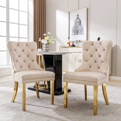 MODFU - Eetkamerstoelenset - Met Ringgreep En Nagelrand - Modern - Voor Eetkamer - Fluweel En Metaal - Beige - 50,5 x 45 x 95 cm