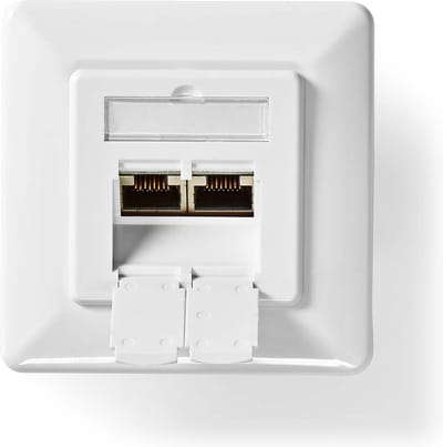 Nedis Netwerk Wanddoos - Inbouw - 2 poort(en) - CAT6a - Recht - Female - Goud Verguld - PVC - Wit - Doos