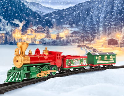 Kersttrein met LED-verlichting en Geluid – 17-delig – Inclusief Railsysteem, Kerstfiguren & Batterij-aandrijving – Nostalgische Kerstdecoratie voor onder de Kerstboom – Geschikt voor Kinderen & Volwassenen