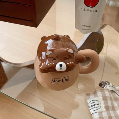 Tasse avec Couvercle Tasse à Eau Mignonne Couple Créative Haute Aspect Céramique Cadeau d'Anniversaire pour Meilleur Ami Petite Amie 301-400ml