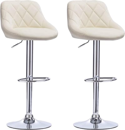 Designer Barkruk - Creme - Ergonomisch - Met rugleuning - Verstelbaar - Set van 2