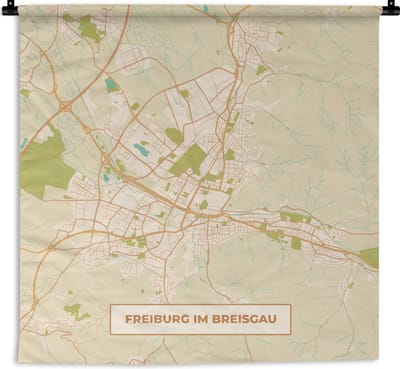 Wandkleed - Wanddoek - Freiburg im Breisgau - Plattegrond - Vintage - Kaart - Stadskaart - 180x180 cm - Wandtapijt