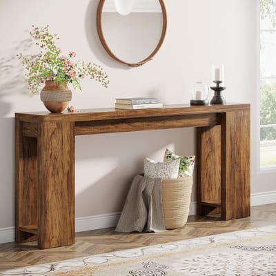 Tribesigns Consoletafel - 160 x 29.5 x 85 cm - Sidetable - Console - Haltafel - MDF - Dunkelbraun - Industrieel - Console Tafel voor Hal, Woonkamer, Entree