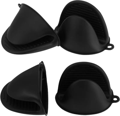 Daity 4-pack hittebestendige siliconen ovenwanten - siliconen keuken pannenlappen - mini rubberen ovenwanten - schattige kookwanten (zwart)