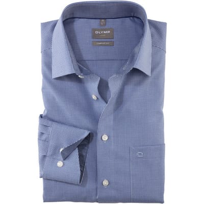 OLYMP Luxor comfort fit overhemd - donkerblauw met wit geruit (contrast) - Strijkvrij - Boordmaat: 40