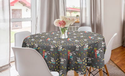 ABAKUHAUS kleuterschool ronde tafelkleed, vrolijke paashaas wortel, cirkelvormige tafelkleedhoes voor eetkamerkeukendecoratie, 150 cm, meerkleurig