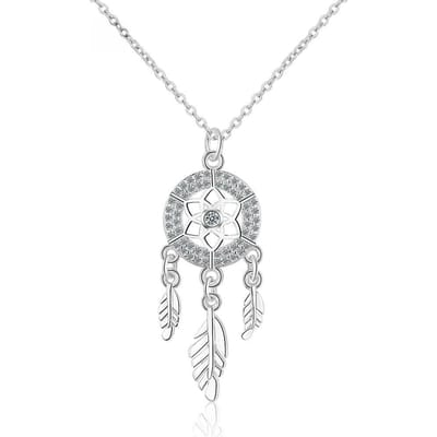 Attrape-rêves Rétro Classique Redimensionnable Argent Sterling 925 Plume Bijou Pendentif Collier Pour Femmes Filles Accessoires de Mode white
