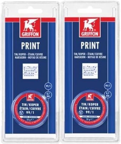 Griffon print draadsoldeer tin/koper 99/1 harskern Ø 0,7 mm spoel - 50 gram - 2 stuks!