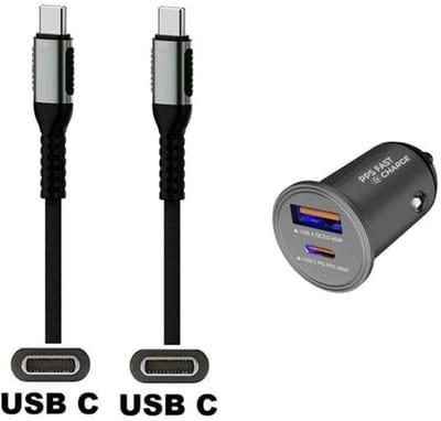 45W auto snellader met 2 poorten + 0,2m sterke USB C naar C kabel. Universele PD PPS lader. Autolader adapter past op Apple iPhone 15, iPhone 15 Plus, 15 Pro, 15 Pro Max, iPhone 16, 16 Plus, 16 Pro, iPhone 17, 17 Air, 17 Pro, 17 Ultra