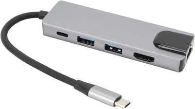 5-in-1 USB C Hub Adapter met 4K HD Display, 1000Mbps RJ45 en USB 3.0 voor Telefoon, Tablet en Computer