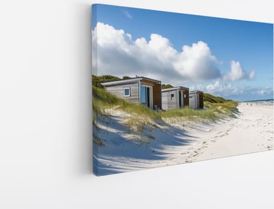 Saammp Canvas Schilderij - Strand Huisjes - Zee - Duinen - 30x20 - Foto op canvas - Wanddecoratie - muurdecoratie Woonkamer - Slaapkamer decoratie - Canvas Print