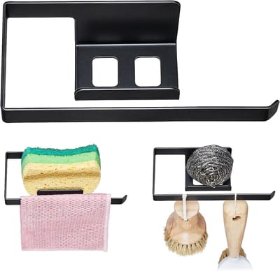 Sponshouder Keuken - Gootsteen Organizer - Keuken Opbergen - Zelfklevend Systeem - 6x114x4 cm - Zwart