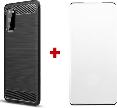 Silicone gel zwart hoesje Telefoonhoesje geschikt voor Samsung Galaxy S20 met full cover glas screenprotector
