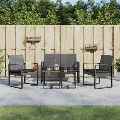 vidaXL - 5-delige - Tuinset - met - kussens - polypropeen - rattan - donkergrijs
