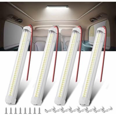 GELLDG 4 stuks LED Innenlichtleiste en Binnenverlichting - 108 LEDs, 12V - Onafhankelijke Schakelaar, Hoge Helderheid - Geschikt voor Auto en Motorfiets - Kunststof - 33,5x3,5x3,5cm