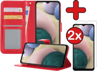 Hoesje - Met 2x Screenprotector - Geschikt voor Samsung Galaxy A12 - Luxe Pasjeshouder - Flip Case - Bookcase Portemonee - Kunstleer Book Case - Flipcase Hoes - Book Cover - Walletcase - Portemonneehoes - Telefoonhoes - Rood