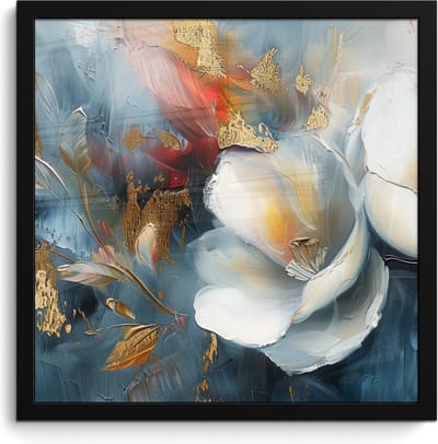 Poster in lijst - Fotolijst 40x40 cm - Posters - Bloemen - Wit - Goud - Kunst - Abstract - Posterlijst zwart - Decoratie - Wanddecoratie woonkamer - Muurdecoratie slaapkamer
