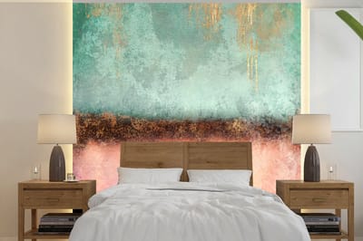 Behang - Fotobehang Goud - Verf - Abstract - Groen - Roze - Breedte 220 cm x hoogte 220 cm