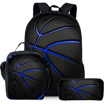 Basketbalprint Drie Delige Rugzakken Set voor Jongens en Meisjes Beste Cadeaus 2D Platte Cartoon Schooltas voor Kinderen black