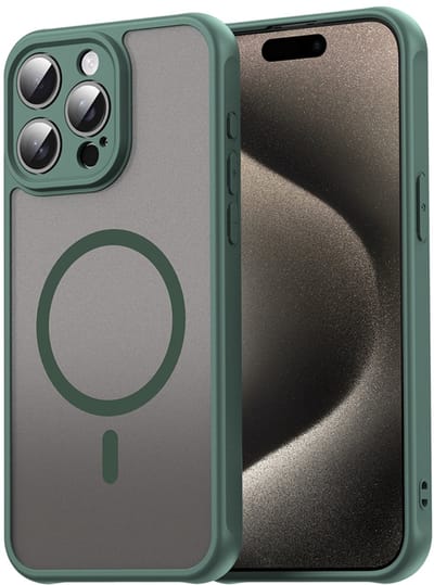MobyDefend Hoesje - Geschikt voor iPhone 15 Pro Max - Case Geschikt voor MagSafe - Mat Transparant Met Gekleurde Rand - Groen