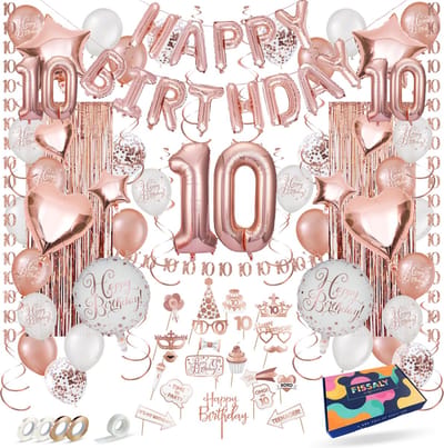 Fissaly 10 Jaar Rose Goud Verjaardag Decoratie Versiering - Helium, Latex & Papieren Confetti Ballonnen