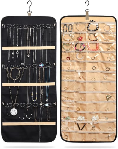Dailygoods- Sieradenhouder Dubbelzijdig - Sieradenorganizer - Oorbellen/Ringen/Halskettingen - 48 Vakken - Waterdicht/Duurzaam - 83 x 36,5 cm