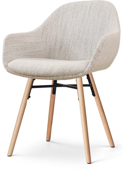 Nolon Nena-Mae Eetkamerstoel Beige Gemêleerd - met Armleuningen - Stof - Houten Poten - Design - Scandinavisch - Comfortabel
