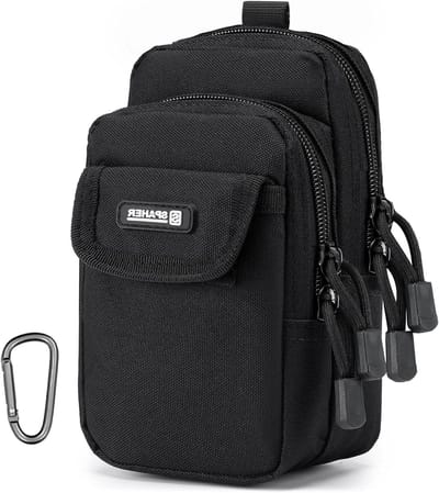 Hiking Heuptas voor Mannen en Vrouwen - Ideaal voor Outdoor Activiteiten, Wandelen en Reizen - Ruimte voor Mobiele Telefoon en Essentiële Spullen, Zwart