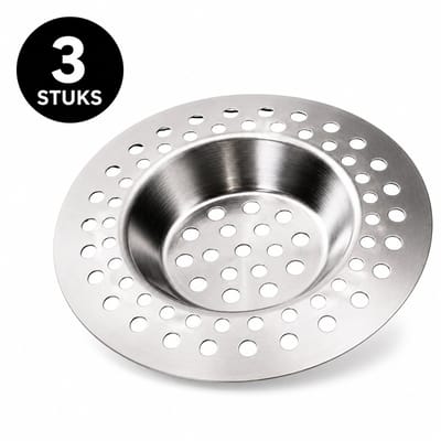 Gootsteen Zeef 3 Stuks – RVS Afvoerzeef – Universeel – Afvoerplug – Korfplug – Gootsteenstop – Zeefje voor in de Wasbak – Spoelbak Zeef