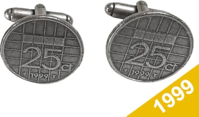 Manchetknopen Kwartje 1999 Verzilverd - Uniek en Stijlvol Sieraad met Jaartal - Cadeau Geboortejaar - Alle Jaartallen Beschikbaar - Doorsnede 1,8 cm