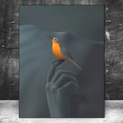 Allernieuwste.nl® Canvas Schilderij * Vogel op de Vinger * - Kunst aan je Muur - Modern Realistisch - Kleur - 50 x 70 cm