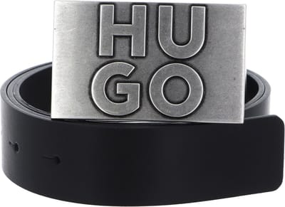 HUGO Leren Riem Gunter Sz35 Leather Belt W90 Black Zwart