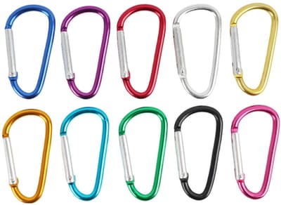 Dailygoods- Karabijnhaak set van 10 - D-ring - Mini-karabijnhaak - Aluminium - Zwart - Tot 68 kg belasting - Haak