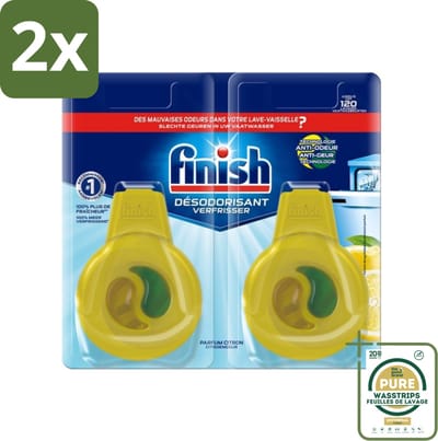 Finish Deo Odorstop - Vaatwasverfrisser - Citroen Parfum - Anti-geur - Tot 120 Afwasbeurten - Voordeelverpakking - 2 stuks - Geurbeheersing - Citroen