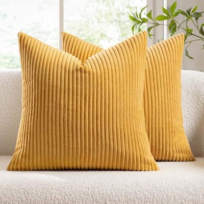 Set van 2 corduroy kussenslopen 40 x 40 cm in gembergeel voor woonkamer, slaapkamer en balkon
