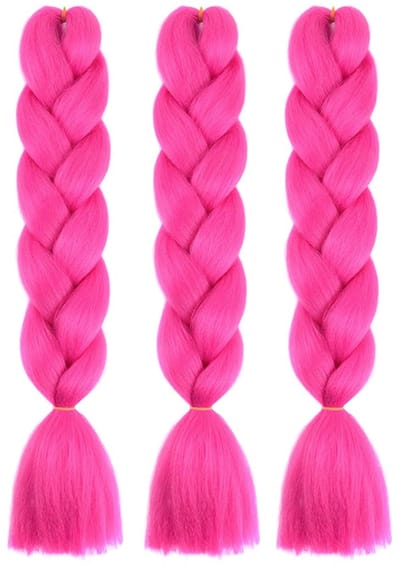 longziming -Ombre Vlecht­haar 60 cm – Hittebestendig Synthetisch – 3 Bundels (300 g) – Zacht & Klitvrij – Roze