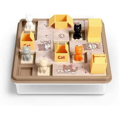Boîte express Chat pour enfants Puzzle de société Jeu de logique Jouet éducatif Apprentissage Entraînement enfants Planification spatiale Jeu de fête familiale marron