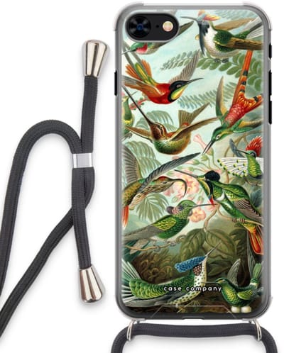 Case Company® - Hoesje met koord geschikt voor iPhone 8 hoesje met Koord - Haeckel Trochilidae - Telefoonhoesje met Zwart Koord - Bescherming aan alle Kanten en Over de Schermrand