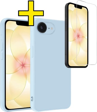 Hoesje - Met Screenprotector - Geschikt voor Apple iPhone 17e - Sterk & Shockproof - Back Cover - Siliconen Case - Telefoon Hoes - Telefoonhoesjes - Lichtblauw