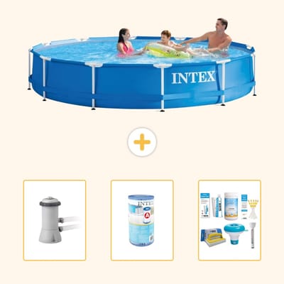 Intex Rond Frame Zwembad - 366 x 76 cm - Blauw - Inclusief Pomp - Filter - Onderhoudspakket - 4-delig