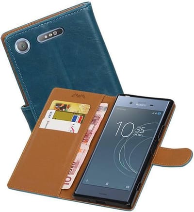 Zakelijke Book Case Telefoonhoesje Geschikt voor de Sony Xperia XZ1 - Portemonnee Hoesje - Pasjeshouder Wallet Case - Blauw