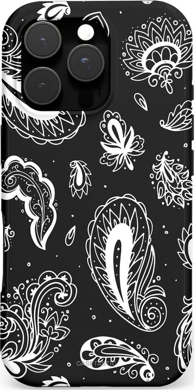 Casetastic hoesje geschikt voor Apple iPhone 16 Pro - MagSafe - Dubbellaagse bescherming - Paisley pracht - Fashion Case - Zwart Grijs