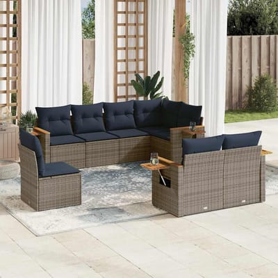 vidaXL - 8-delige - Loungeset - met - kussens - poly - rattan - grijs
